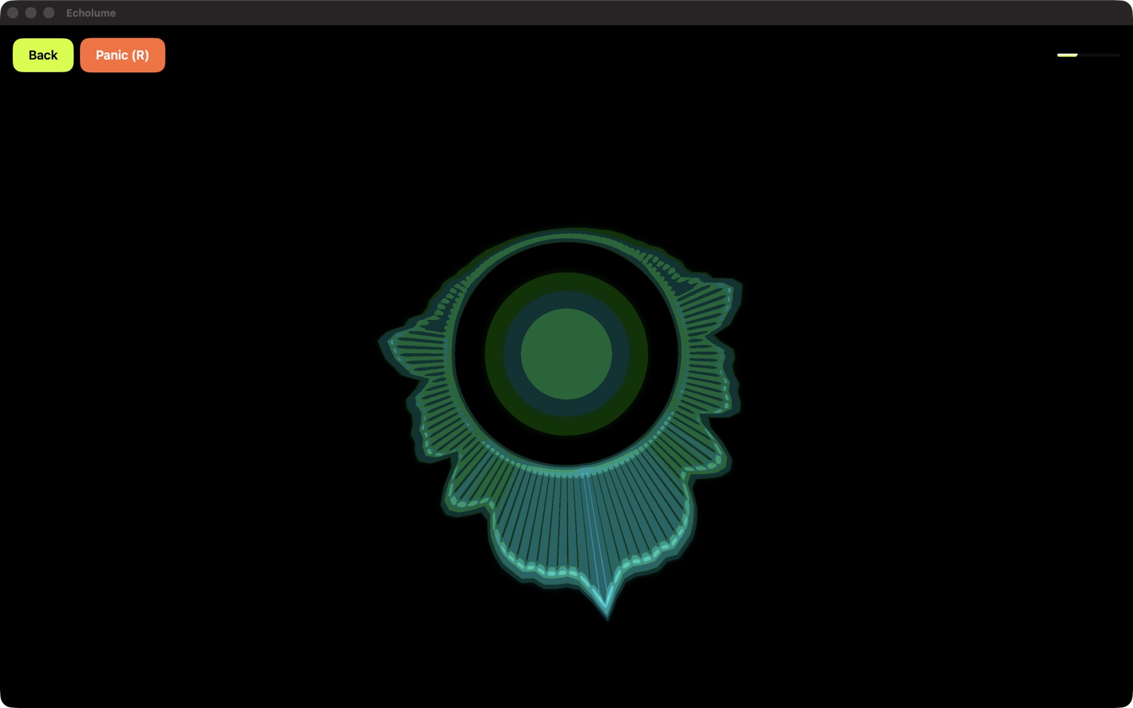 Echolume's Spectrum Ring scene in the Neon Lines theme — a glowing green ring reacting to live audio.